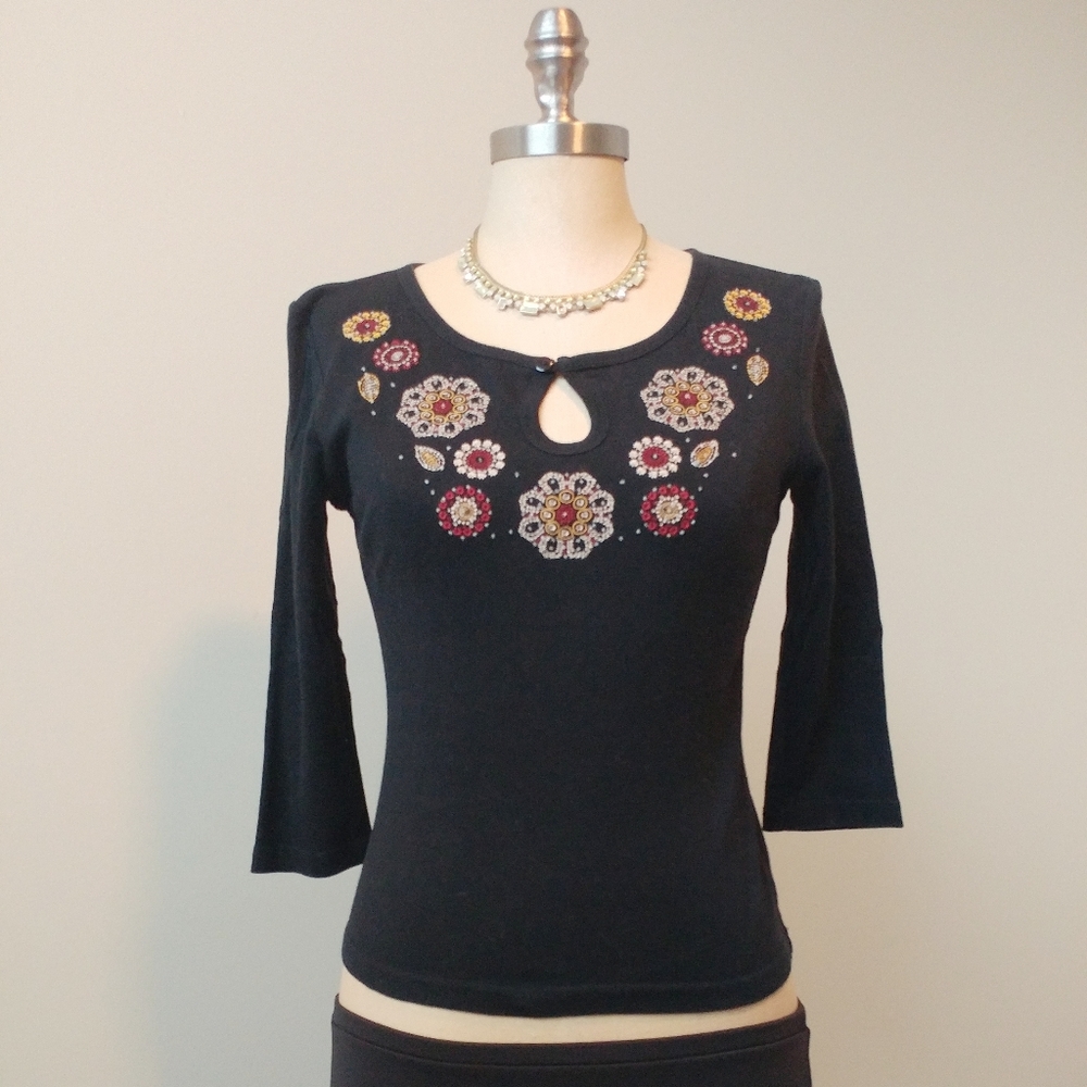 Beaded Embroidered Cotton Tee